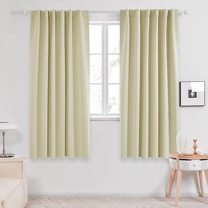 Deconovo Blackout Curtains, Thermal Insulated, W52 x L72 2 Panels, Back Tab, Machine Washable, Room-Darkening Drapes for Bedroom/Living Room Beige