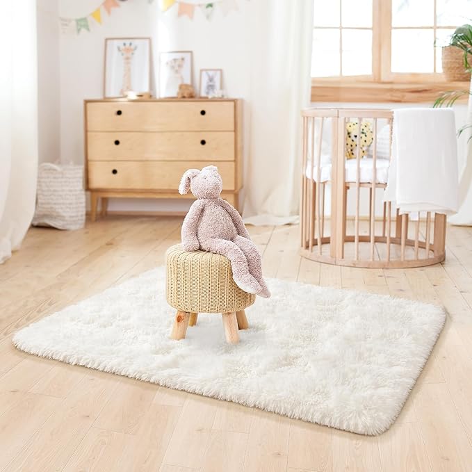 LOCHAS Ultra Soft Indoor Modern Area Rugs 2' x 4', Fluffy Living Room Carpets for Children Bedroom Home Decor Nursery Rug, Cream