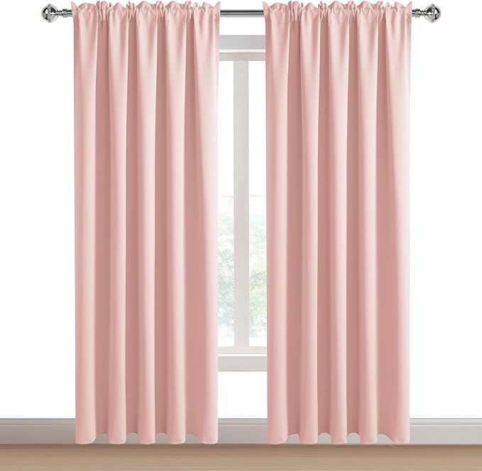 DWCN Blackout Curtains for Living Room Thermal Insulated, Energy Saving & Noise Reducing Bedroom Curtains, Blush Pink, W 70x L 84 Inch, Set of 2 Rod Pocket Curtain Panels