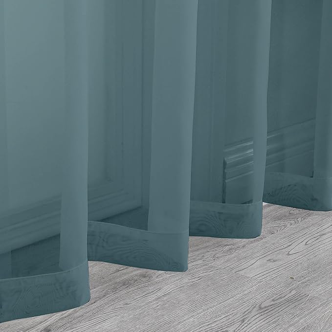 Chyhomenyc Dusty Blue Sheer Curtains 36 inch Length 2 Panels, Light Filtering Voile Short Window Curtians for Bathroom Small Windows, 42Wx36L inches,Stone Blue