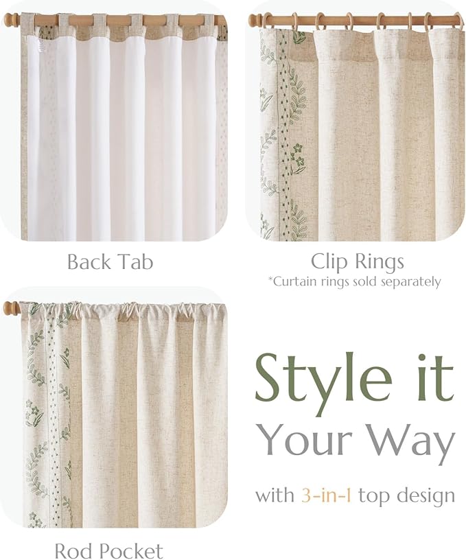 jinchan Belrose Lined Linen Blend Curtains Floral Curtains for Bedroom 84 Inch Length Sage Green Embroidered Drapes Rod Pocket Farmhouse Flower Drapes for Living Room Window Treatments Set 2 Panels