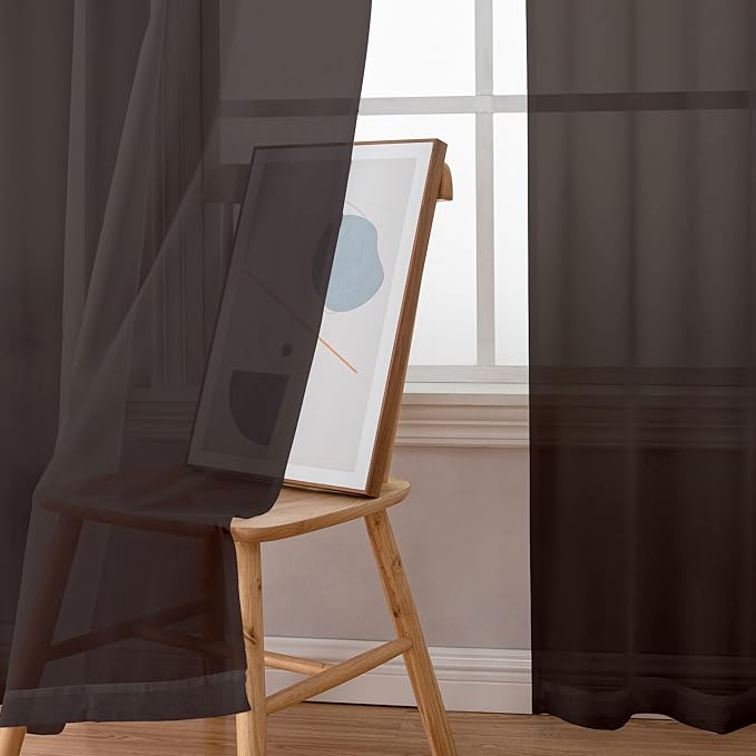 Chyhomenyc Sheer Chocolate Brown Curtains 90 inches Long 2 Panels, Light Filtering Soft Airy Solid Elegant Voile Window Treatment Drapes for Bedroom Living Room Wedding Party Decor, 42 Wx90 L Inches