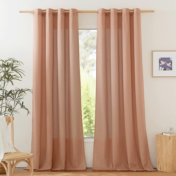 NICETOWN Rustic Linen 102 inch Long Curtains for Living Room, Grommet Privacy Added Thick Linen Weave with Light Filter Window Curtains & Drapes for Bedroom, Terracotta, W55 x L102, 2 Panels