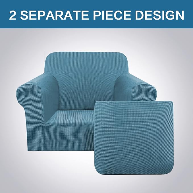 H.VERSAILTEX 2-Pieces Armchair Cover Chair Slipcovers with Arms Furniture Protector Cover Fit Armchair Width Up to 47 Inch, Jacquard Spandex Couch Covers Armchair Slipcover - Storm Blue, Chair