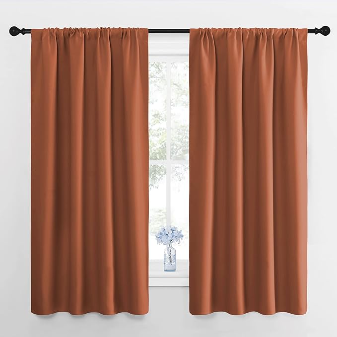 NICETOWN Kitchen Curtains, Burnt Orange, 34" x 40", Set of 2, Short Blackout Curtains & Drapes, Thermal Insulated Rod Pocket Window Treatment Draperies for Nursery