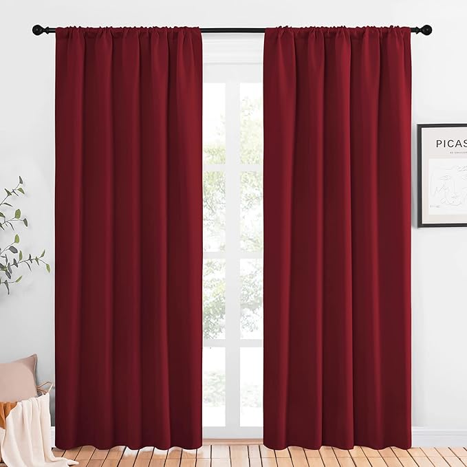 NICETOWN Living Room Curtains for Window - Energy Efficient & Noise Reducing Thermal Insulated Rod Pocket Blackout Drapes/Draperies for Living Room (Burgundy Red, 2 Panels, W52 inches x L84 inches)
