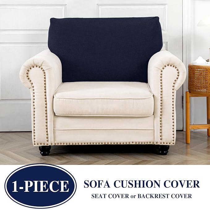 Couch Cushion Cover Seat Cushion Cover Stretch Armchair Cover Separate Sectional Sofa Slipcovers Furniture Protector(1 Piece for Seat or Sofa Backrest, Navy)
