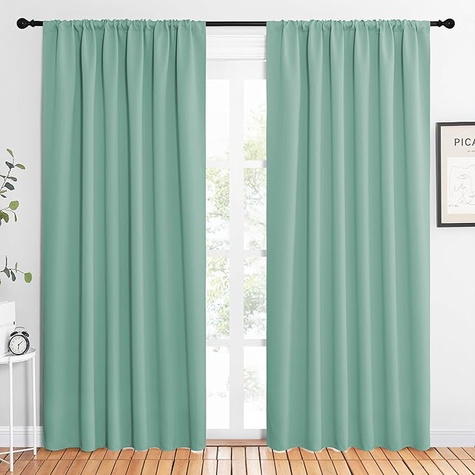 NICETOWN 2 Panels Blackout Curtains, Rod Pocket Thermal Insulated Drapes 84 inches Long, Easy-Care Modern Home Decoration Sunshades for Guest Room, Living Room, Office, 62 x 84 Inch, Aqua