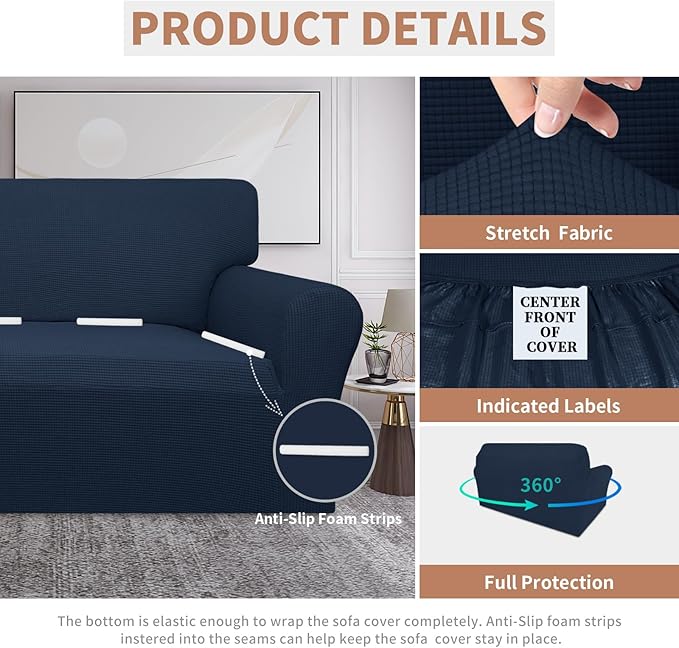 Easy-Going 100% Waterproof Loveseat Couch Cover, Dual Waterproof Sofa Cover, Stretch Jacquard Sofa Slipcover, Leakproof Furniture Protector for Kids, Pets, Dog and Cat (Loveseat, Dark Blue)