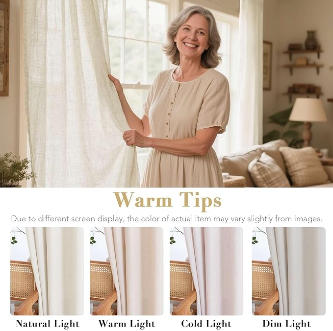 H.VERSAILTEX Elegant Natural Linen Blended Energy Efficient Light Filtering Linen Textured Curtains/Nickel Grommet Window Treatments Panels/Drapes (Set of 2, Ivory, 52"W x 45"L)