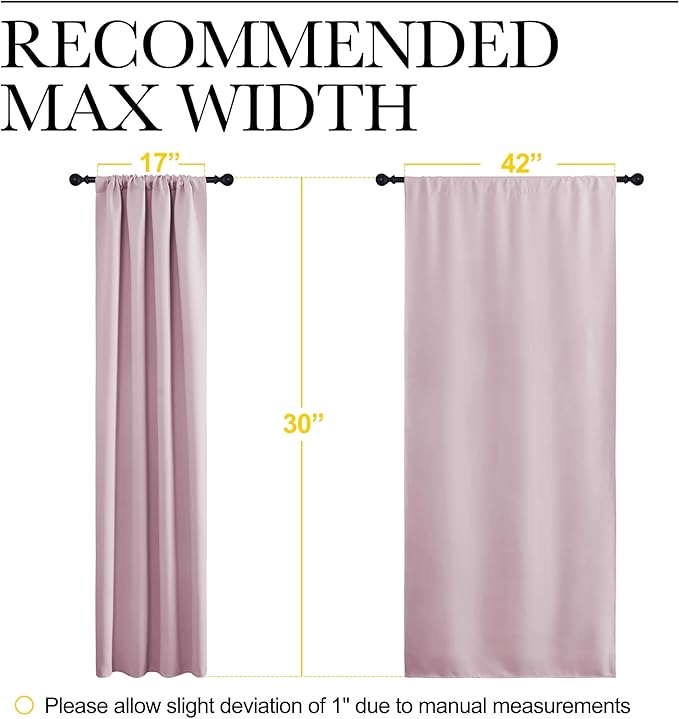 NICETOWN 2 Panels Blackout Curtains, Rod Pocket Thermal Insulated Drapes for Kitchen, Heavy Duty Small Window Treatment for Dorm Room, Studio Apartment, Basement (Baby Pink, W42 x L30)