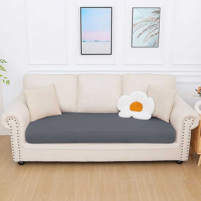 hyha Milk Silk Couch Cushion Covers, Soft Magic Sofa Covers Washable for 3 Cushion Couch, Stretch Sectional Outdoor Cushion Covers for Patio Furniture with Elastic Bottom(Large, Dark Gray)