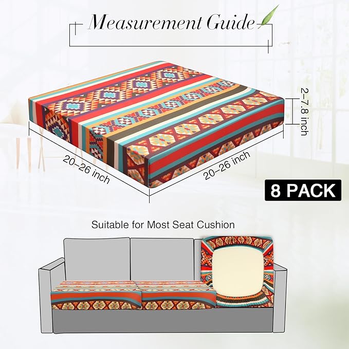Newwiee 8Pcs Patio Cushion Covers Stretch Outdoor Cushion Cover Replacement for Patio Furniture Sofa Couch Slipcovers, Soft Flexibility Washable Furniture Protector(Argyle,Vintage Color)