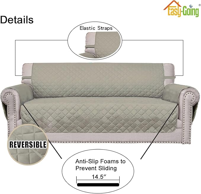 Easy-Going Sofa Slipcover Reversible Loveseat Sofa Cover Couch Cover for 2 Cushion Couch Furniture Protector with Elastic Straps for Pets Kids Dog Cat (Oversized Loveseat, Beige/Beige)