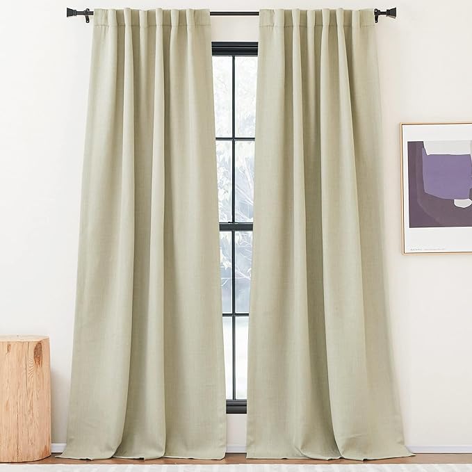 NICETOWN Room Darkening Living Room Curtains 96 inches Long, Pinch Pleated Curtains Faux Linen Blend Light Blocking Noise Canceling Drapes for Bedroom, Linen Beige, W52 x L96, 2 Panels