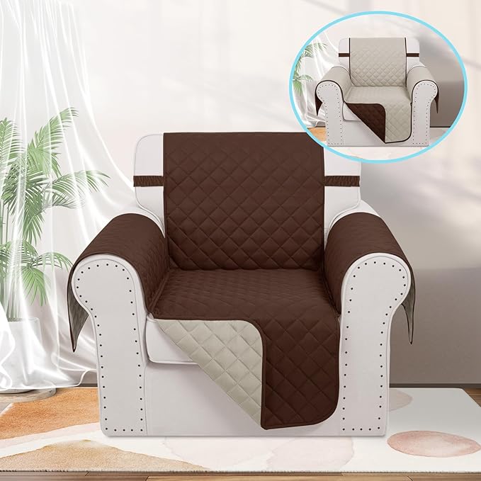 Recliner Chair Covers Reversible Sofa Cover Couch Cover for Pets Lazy Boy Furniture Protector(23''Chair,Brown/Beige)