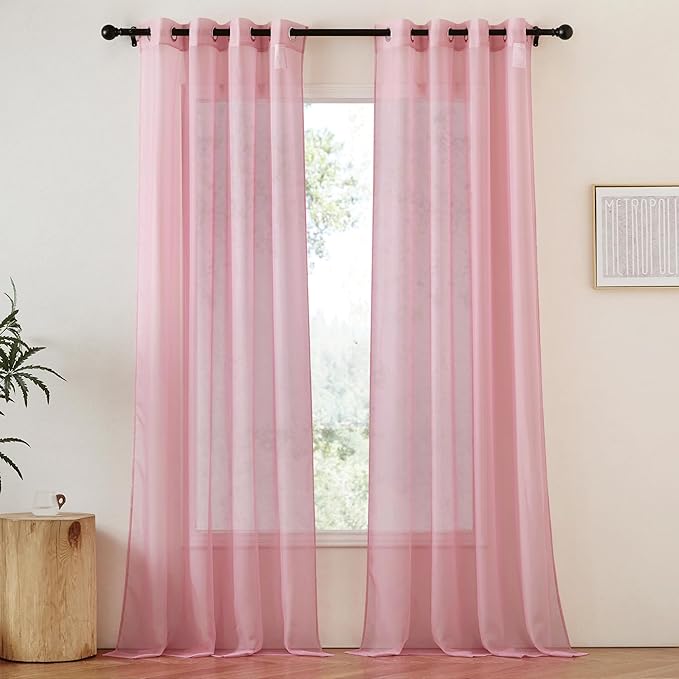 NICETOWN Soft Sheer Pink Curtains 96 inches Long for Bedroom, Grommet Airy & Breathable with Light Filtering Window Treatments for Princess/Party, W54 x L96, 2 Panels
