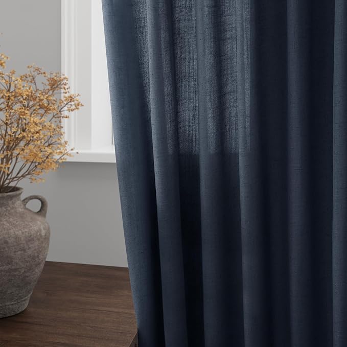 Vintage Blue Linen Curtains 72 Inch Length for Living Room Lightweight Door Drapes 2 Panels Set for Kids Bedroom Sheer Light Filtering Back Tab Rod Pocket Curtain for Kitchen Protect Privacy 52x72