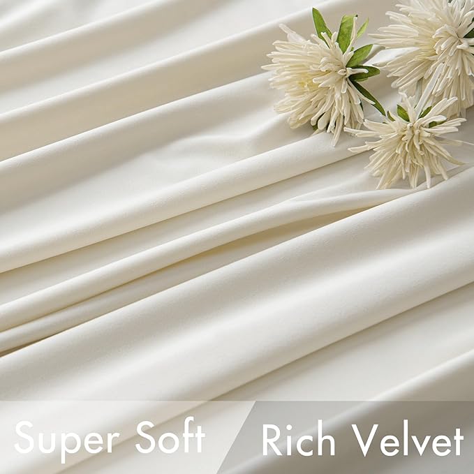 MIULEE Velvet Curtains 90 inches - Luxury Curtains for Bedroom Living Room Thermal Insulated Super Soft Room Darkening Window Drapes Rod Pocket & Back Tab, Ivory, W52 x L90 inches, 2 Panels