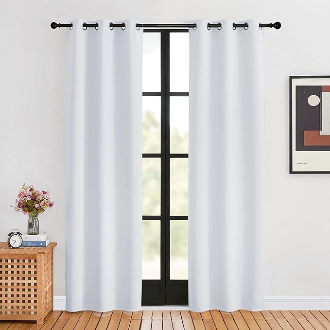 NICETOWN Room Darkening Curtains for Living Room, 34 by 80, 2 Panels, Greyish White, Easy Care Solid Thermal Insulated Silver Grommet Light Blocking Vertical Drapes for Bedroom