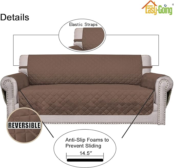 Easy-Going Sofa Slipcover Reversible Loveseat Sofa Cover Couch Cover for 2 Cushion Couch Furniture Protector with Elastic Straps for Pets Kids Dog Cat (Oversized Loveseat, Brown/Brown)