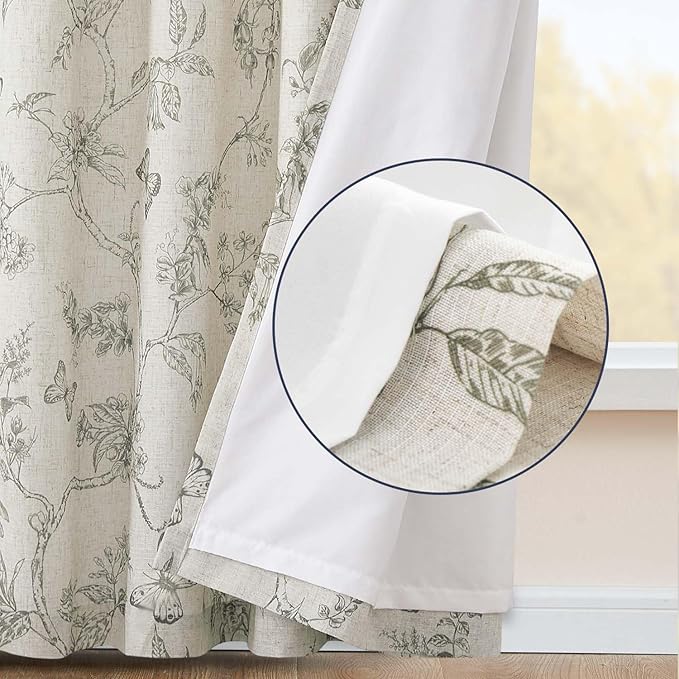 jinchan Floral Curtains Lined Linen Blend Curtain for Living Room 96 Inch Length Grey Flower Farmhouse Curtains French Country Gray Patterned Curtain Drapes Back Tab Rod Pocket 2 Panels