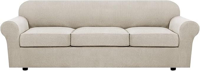 H.VERSAILTEX 4 Piece Stretch Sofa Covers for 3 Cushion Couch Covers for Living Room Furniture Slipcovers (Base Cover Plus 3 Seat Cushion Covers) Thicker Jacquard Fabric (XL Sofa, Island Fossi)