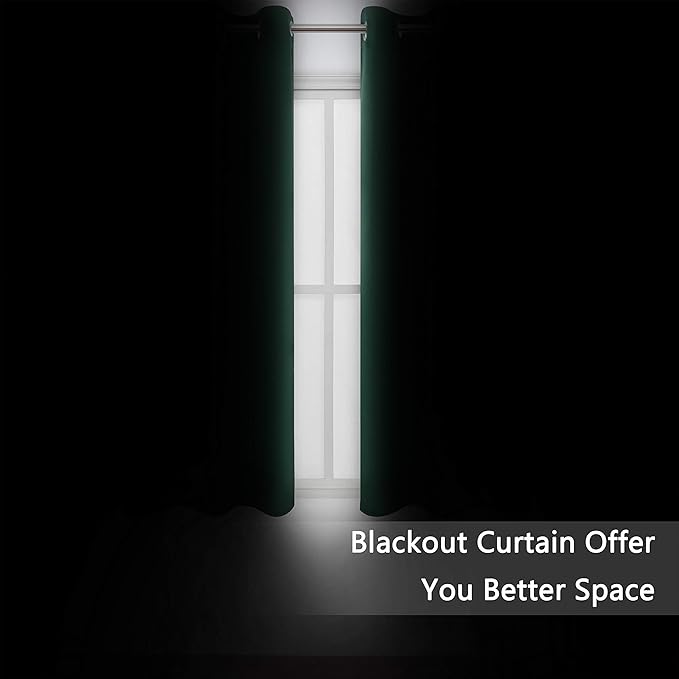 LEMOMO Dark Green Bedroom Blackout Curtains/38 x 63 Inch Long/Set of 2 Curtain Panels/Thermal Insulated Room Darkening Curtains for Bedroom