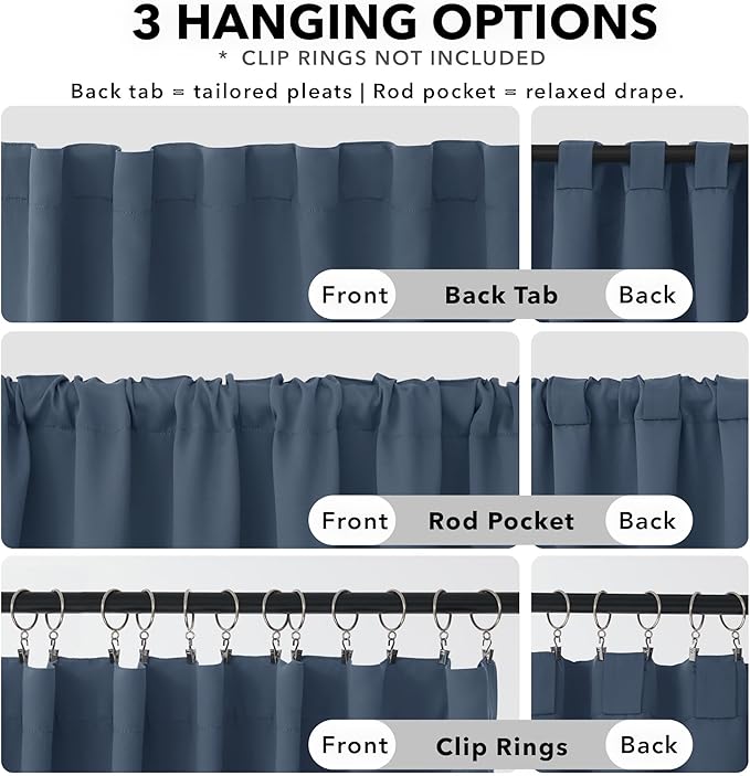 Deconovo Blackout Curtains, Thermal Insulated, W42 x L84 2 Panels, Back Tab, Machine Washable, Room-Darkening Drapes for Bedroom/Living Room Stone Blue
