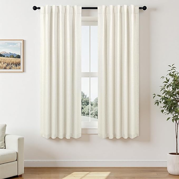 Pitalk 72 Inch Curtains for Living Room Black Out Linen Back Tab Loops Room Darkening Blackout Thermal Insulated Curtain for Bedroom 72 Inch Length 2 Panels Set Cream Ivory Off White Wide 38 x 72 Long