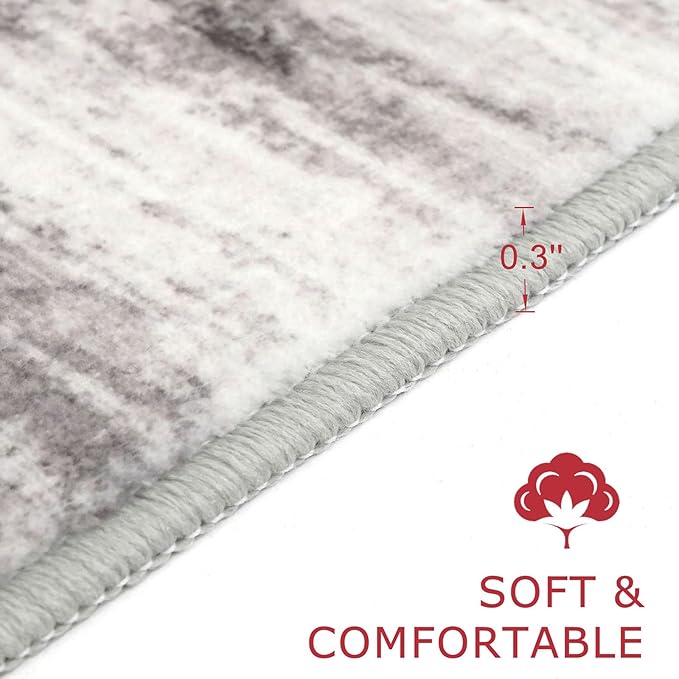 KOZYFLY Modern Abstract Hallway Runner, 2x12 Washable Rug Runner Non-Slip Soft Striped Kitchen Runner Rug, Grey/Light Beige/Brown Print Carpet for Entryway Bathroom