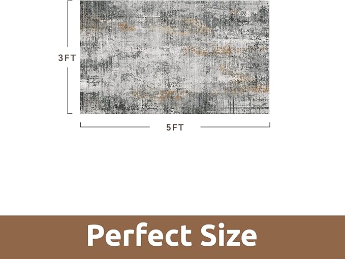 3 x 5 Rug Small Non Slip Area Rug Ultra Soft Machine Washable Low Pile Modern Abstract Area Rugs for Bedroom Living Room Entryway Kitchen Bedside, Grey
