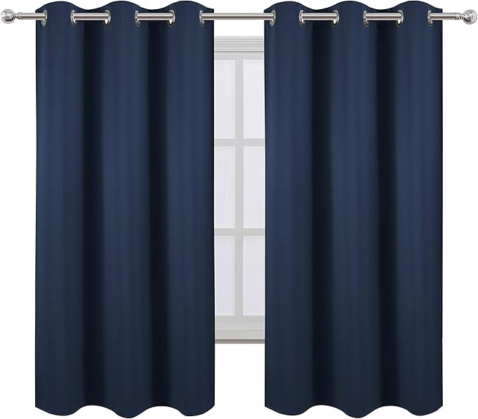 LEMOMO Navy Blue Blackout Curtains 34 x 63 Inch Length/Set of 2 Curtain Panels/Thermal Insulated Room Darkening Blackout Curtains for Bedroom
