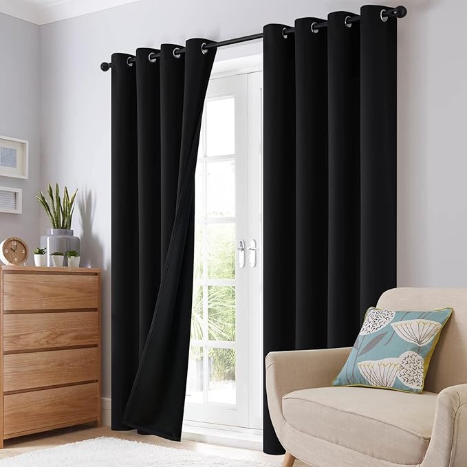 SimpleHome 100% Blackout Curtains for Bedroom,Thermal Insulated Grommet Window Drapes Room Darkening Black Curtains for Living Room with Black Back,52 x 63 Inch,2 Panels