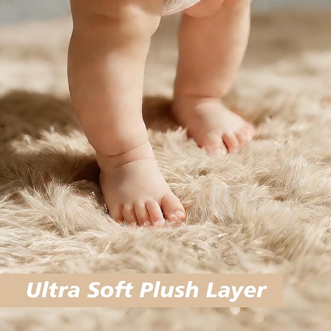 Shag Area Rug for Bedroom 4x6,Beige Fluffy Area Rugs for Living Room,Soft Fuzzy Rug Non-Shedding Indoor Plush Carpet for Kids Bedroom Nursery Dorm Home Decor