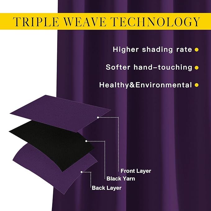 NICETOWN Blackout 102 inch Curtains for Living Room, Grommet Thermal Insulated Room Darkening Curtains for Bedroom/Living Room, 2 Panels, W52 x L102, Royal Purple