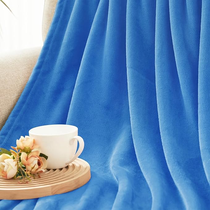 Exclusivo Mezcla Fleece Throw XL Blanket for Couch, Sofa, Super Soft and Warm Washed Blue Blankets, All Season, Cozy, Plush, Lightweight, 50x70 Inches
