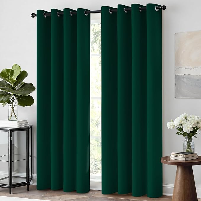 Yakamok 96 Inch Long Dark Green Blackout Curtains Room Darkening Thermal Insulated with Grommet Window Curtains for Bedroom, Light Blocking Blackout Drapes for Living Room,52 inch Width,2 Panels