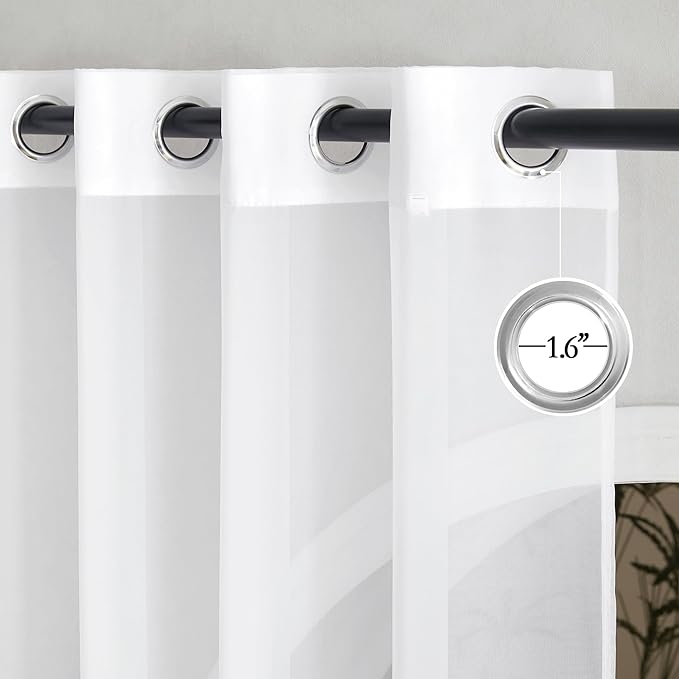 NICETOWN Sheer Curtains Extra Long - Ring Top Voile Textured Large Window Treatments Vertical Dressings for Wedding/Villa/Living Room (108" Wide Total 2 Pieces, 120" Long, White)