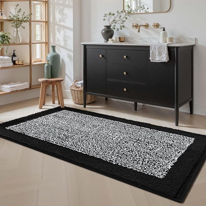 70x24 Long Bathroom Rugs Washable Non Slip, Black Bath Mat for Bathroom Floor Tub, Soft Absorbent Quick Dry Mats for Shower, Bathtub,Home Decor