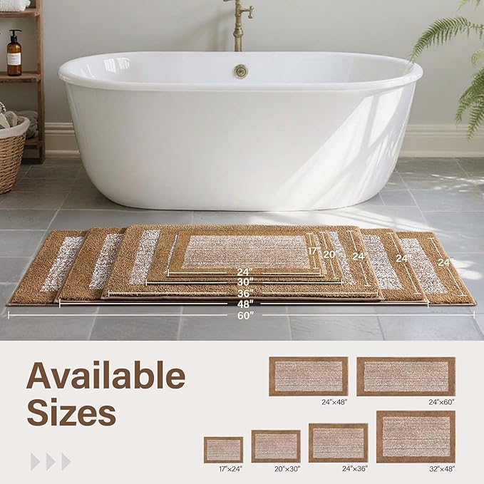 48x32 Large Bathroom Rugs Washable Non Slip, Coffee Bath Mat for Bathroom Floor Tub, Soft Absorbent Quick Dry Mats for Shower, Bathtub,Home Decor