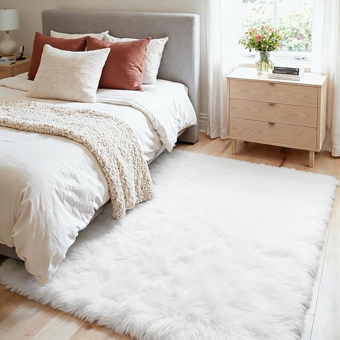4x6 Area Rugs for Living Room Rug: Soft Fluffy Shag White Rugs for Bedroom, Non-Slip Large Fuzzy Plush Rug Indoor Floor Carpet for Nursery Kids Boys Girls Room, Dorms, Playroom, Modern Home Decor