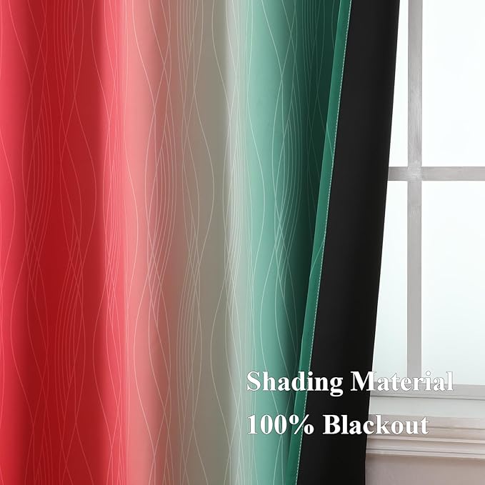 Estelar Textiler Red and Green Blackout Curtains for Living Room, Full Room Darkening Grommet Ombre Christmas Curtains for Bedroom, Thermal Insulated Light Blocking Gradient Drapes, 52Wx72L, 2 Panels