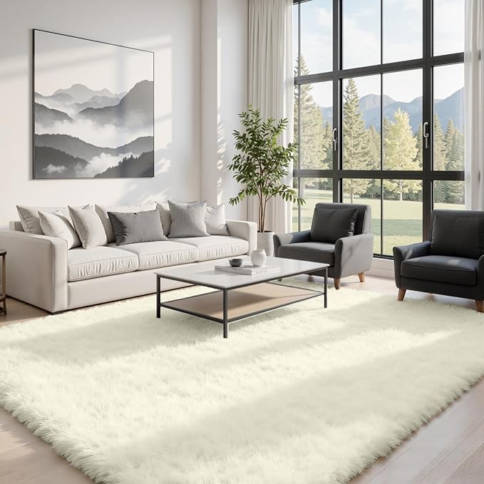 8x10 Area Rugs for Living Room Rug: Soft Fluffy Shag Cream White Rugs for Bedroom, Non-Slip Large Fuzzy Plush Rug Indoor Floor Carpet for Nursery Kids Boys Girl Room, Dorm, Playroom, Modern Home Decor