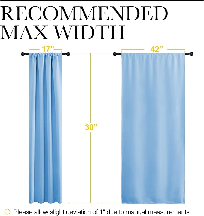NICETOWN 2 Panels Blackout Curtains, Rod Pocket Thermal Insulated Drapes for Kitchen, Heavy Duty Small Window Treatment for Dorm Room, Studio Apartment, Basement (Blue, W42 x L30)