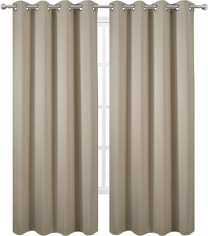 LEMOMO Blackout Curtains 52 x 84 Inch Long Beige Curtains Set of 2 Panels Room Darkening Curtains for Bedroom and Living Room