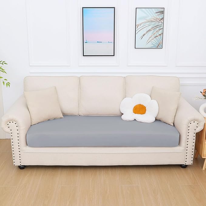 hyha Milk Silk Couch Cushion Covers, Soft Magic Sofa Covers Washable for 3 Cushion Couch, Stretch Sectional Outdoor Cushion Covers for Patio Furniture with Elastic Bottom(Large, Grey)