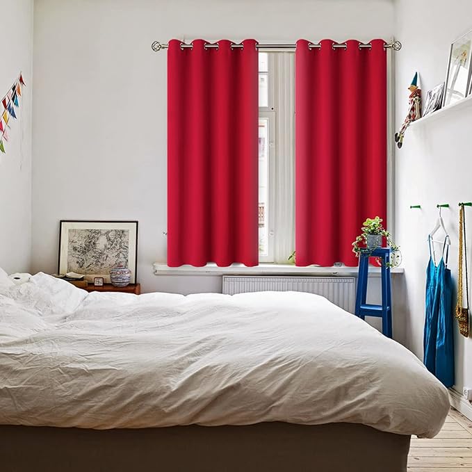 BGment Room Darkening Curtains 45 Inches Long - Grommet Thermal Insulated Drapes Window Treatment Curtains for Bedroom, 2 Panels, 52 x 45 Inch, Red
