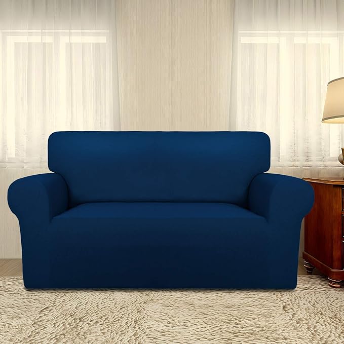 PureFit Super Stretch Sofa Slipcover – Spandex Non Slip Soft Couch Sofa Cover, Washable Furniture Protector with Non Skid Foam and Elastic Bottom for Kids, Pets （Loveseat, Navy）