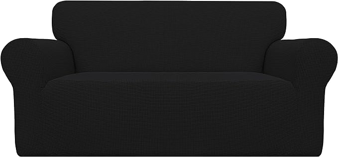Easy-Going Stretch Oversized Loveseat Slipcover 1-Piece Sofa Cover Furniture Protector Couch Soft with Elastic Bottom for Kids Polyester Spandex Jacquard Fabric Small Checks Black
